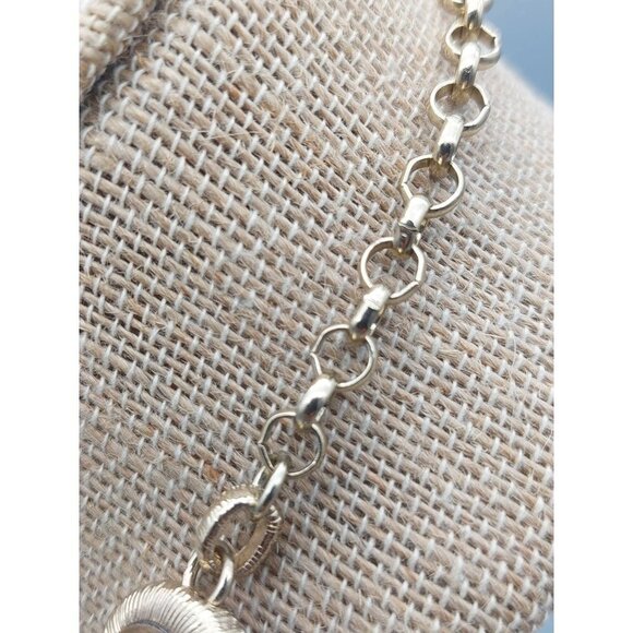 Trifari Gold Tone Rolo Chain Bib Collar Necklace Neutral Tone Cabochons Pendants - Picture 6 of 8